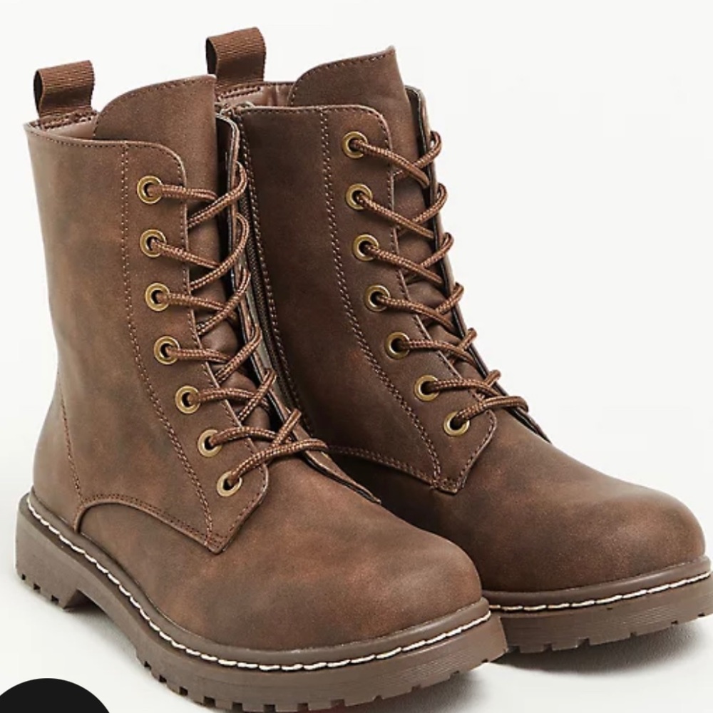 NEW TORRID STEVIE COMBAT BOOT - FAUX LEATHER BROWN (WW) SZ 9